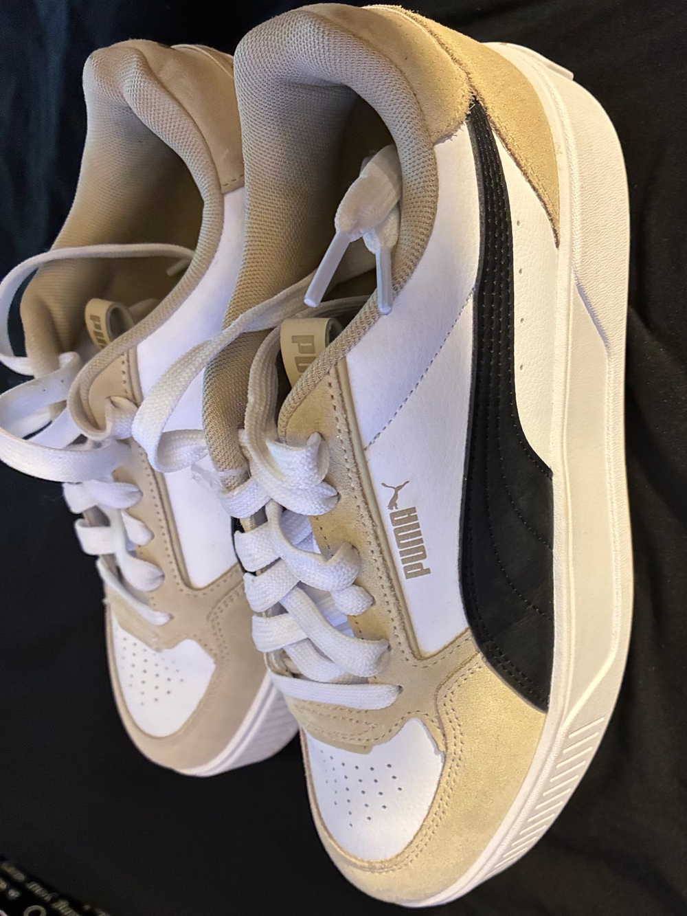 Puma Sneakers in White, Tan & Black
